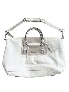 Coach Ashley Large Leather Satchel Cream Silver Trim Convertible F15447
